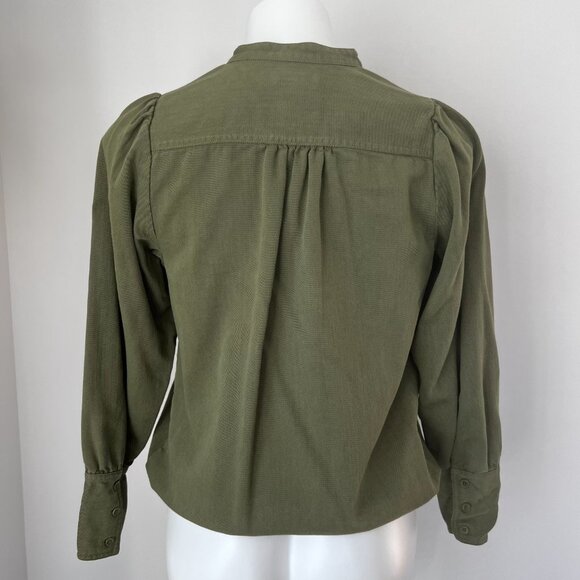 J. Crew Point Sur Olive Green Drape Button Down Twill Shirt Blouse Top - Picture 4 of 4